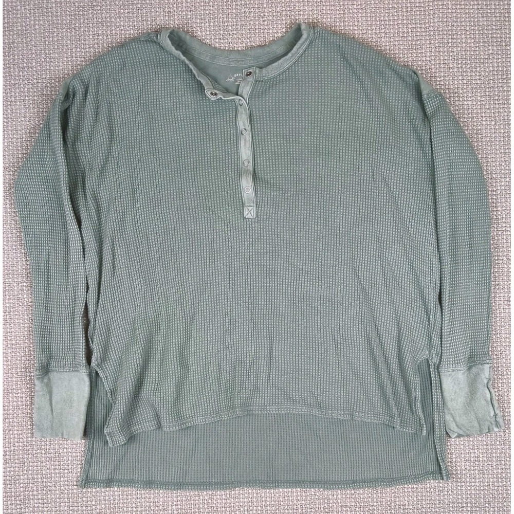 OFFLINE by Aerie Wow Waffle Henley Oversized T-Shirt Sage Green Tunic